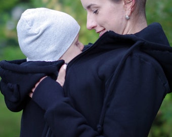 Tandemwearing, Extra baby insert for 3-in-1 Front/Back cotton Babywearing Jacket FROGGY STYLE, kangaroo hoodie coat, black