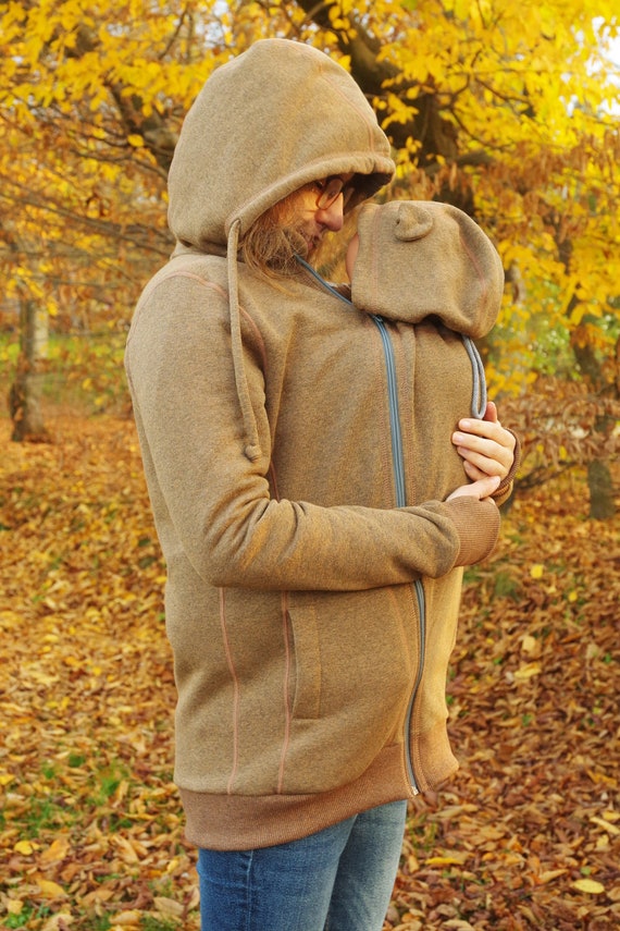 Tandemwearing Extra baby insert for 3 in 1 Front Back COTTON Babywearing Jacket coat FROGGY STYLE kangaroo hoodie brown maternity