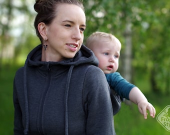 Front / Back 3in1 COTTON Babywearing jacket coat Maternity Multifunctional Kangaroo hoodie  Babyweare FROGGY STYLE graphite gray