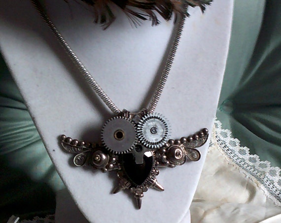 Steampunk Owl Necklace, Up-cycled One-of-a-kind