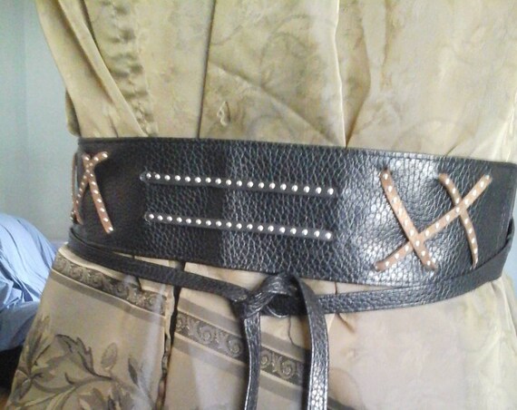 Steampunk Black Faux Leather Wrap Belt, One Size