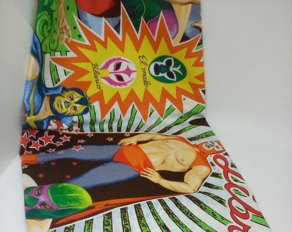 1 Yard Cotton Novelty Fabric, Wrestlers Print Fabric, Super Lucha Libre Cotton Material, Super Wrestlers Fabric, Animated Fabric