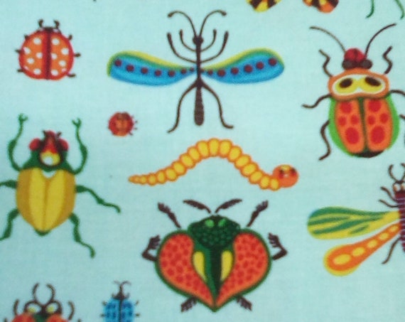 1 Yard Cotton Novelty Fabric, Bugs Print Fabric by Clothworks, Beetlemania Fun Material Print, Insect Novelty Material
