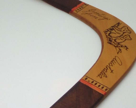 Genuine Australian Aboriginal Throwing Boomerang, Australian Wood Boomerang, Koa!a Design Wood Boomerang, Made in Australia