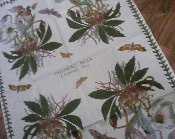 Cotton Kitchen Tea Towel, Vintage Kitchen Towel Made in England, Christmas Rose Tea Towel, 100% Cotton