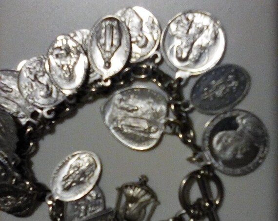 Religious Medallion Bracelet, Bracelet With Religious Medallions, Vintage Christian Medallions