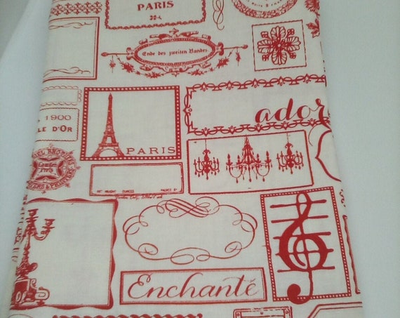 1 Meter Cotton Novelty Fabric, Paris Toile, Red and White Paris Novelty Print by Riley Blake