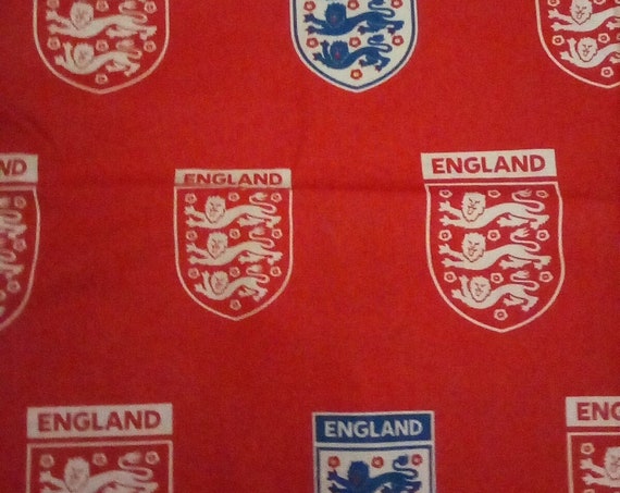 1 Yard of Cotton Novelty Fabric, England Three Lions Soccer Logo, Three Lions English Football Team Fabric, European Sports Fan Material