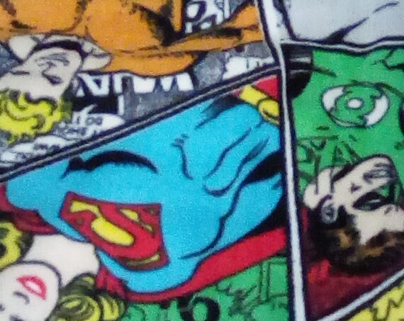 D.C. Comics Flannel Fabric, 2 Yards of superhero collage, Flannel Novelty Fabric