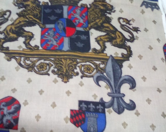2.8 Yards Vintage Cranston Fabric, Cotton Blend Material, Crown and Crest Fabric