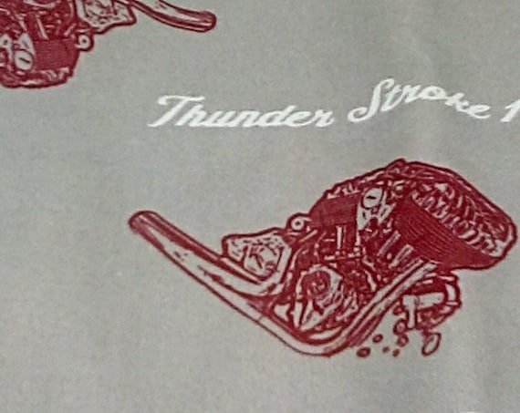 1 Yard Motorcycle Engines Fabric, Indian Motorcycle Engines Novelty Material, Man Cave Indian Motorcycle, Motorcycle Engines