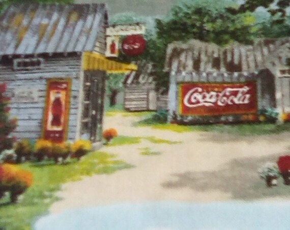 2 Yards Vintage Style Coca Cola Fabric, Coke Country Life Print, Licensed Coca Cola Fabric