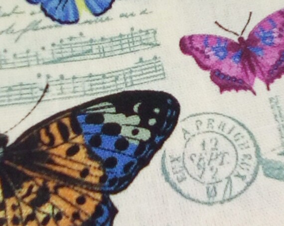 2 Yards Butterflies Print, Butterflies Cotton Canvas, Butterflies in Ivory Fabric