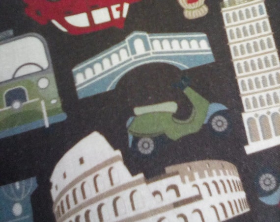 1 Yard Cotton Novelty Fabric, Italy's Iconic Sites Print, Italian Novelty Material, Northcott Prints Collection Destination Italy