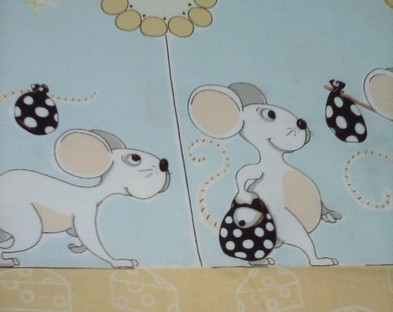 1 Meter Cotton Novelty Fabric, Mice Border Cotton Fabric, Mouse Border Material, Nursery Decor