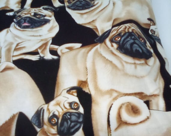 2 Yards Cotton Novelty Fabric, Pugs Print Material, 100% Cotton Pugs Print, Face Masks Fabric