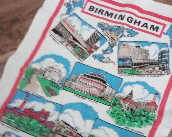 Vintage Tea Towel, Birmingham Souvenir Tea Towel, Cotton Vintage UK Towel