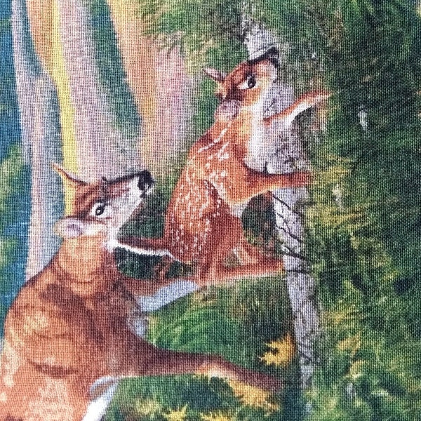 1 Yard Cotton Deer Scenic Fabric, 1 Yard Deer in Valley Fabric, Deer Lodge Themed Material