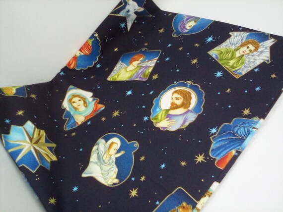 1 Yard Cotton Christmas Fabric, Silent Night Christmas Ornaments Print, Nativity Print Fabric