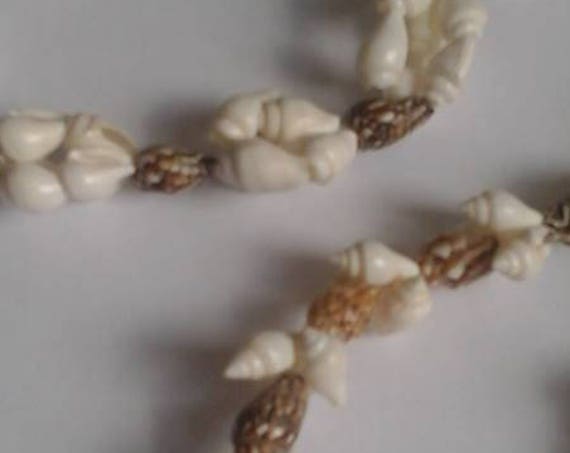 Vintage Two Shell Beaded Necklaces, Seashell Bead Chain Strands, Beach Jewelry, Vintage Beach Jewelry, Seashell Beads, Two for one,