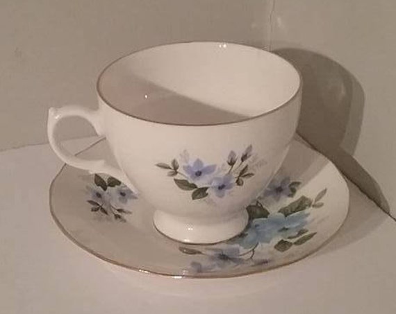 Vintage China Cup and Saucer, Queen Anne Cup and Saucer, Vintage Queen Anne Cup and Saucer, Vintage Queen Anne China, Blue Floral Queen Anne