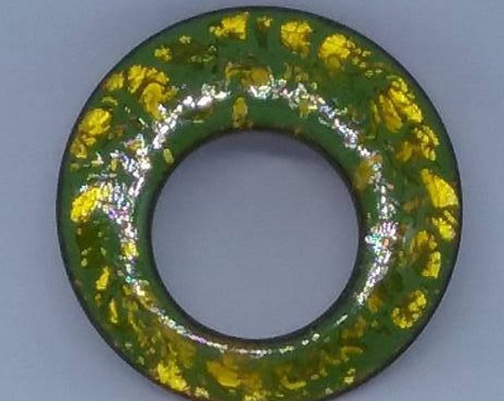 Copper Enamel Brooch, HEB Canadian Artisan signed, Green and Gold on Copper Brooch, vintage signed brooch, HEB Canada Signed retro Brooch