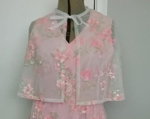 1960's Vintage Bridesmaid Dress, with Caplet, Chiffon Pink