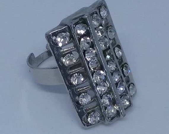 Rhinestone Cocktail Ring, Rectangular