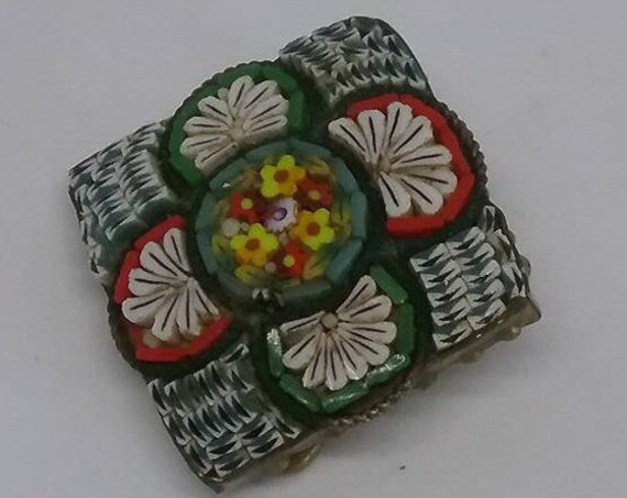 Victorian Micro Mosaic Brooch, Italian Glass