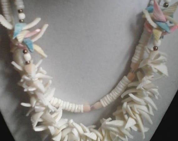 White Shell Beaded Necklace, Set of 2, Statement Jewelry