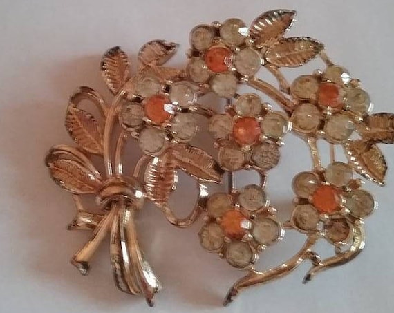 Vintage Rhinestone Floral Brooch