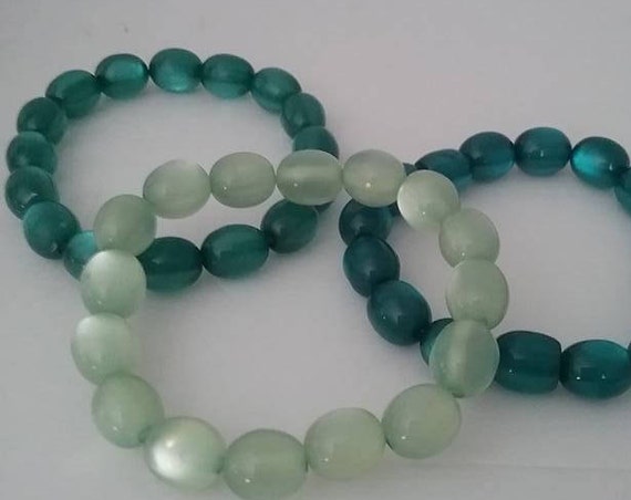 Moonglow Stretch Bracelets, Triple Stretch Bracelets, Emerald and Aventurine Moonglow colored beads, Triple Stretch Bracelets in Turquoise