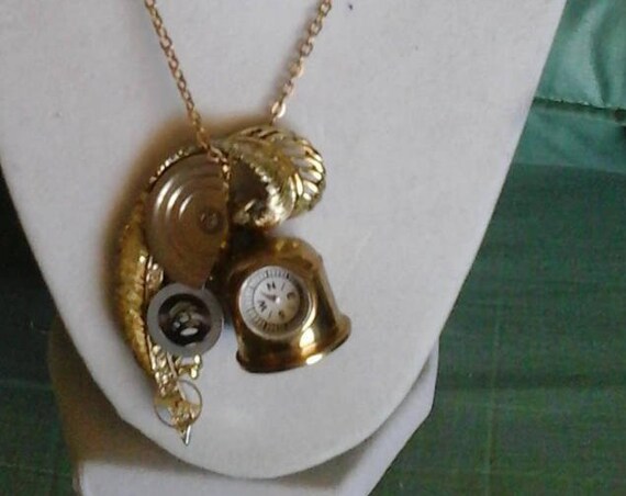 Steampunk Compass Pendant Necklace, Re-purposed Jewelry,