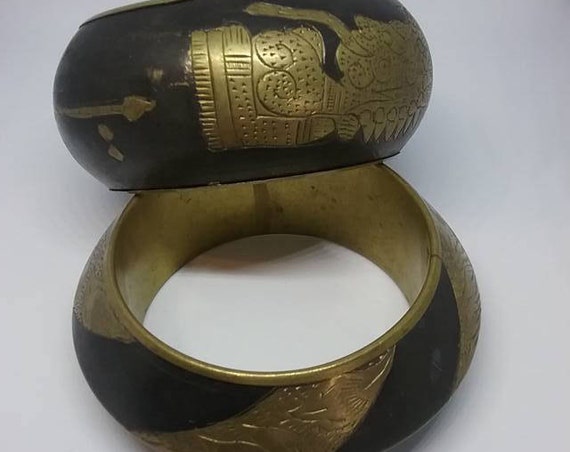 Vintage Brass Egyptian Style Cuffs, Chunky Bangles