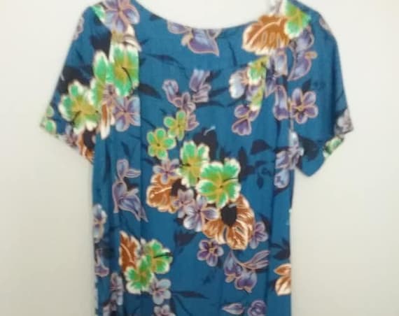 1950's Hawaiian Maxi Dress, Barkcloth Floral