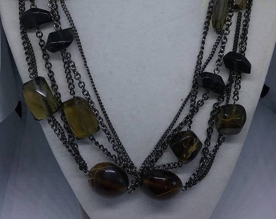 Vintage Black Knotted Glass Bead Necklace, Three Strand
