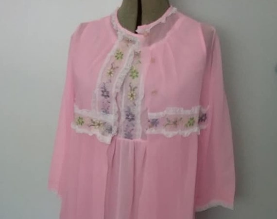 Vintage Nightie and Peignoir, Pink Sheer Chiffon