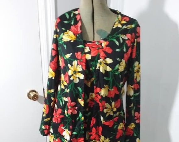 70's Hawaiian Floral 3 Piece Set, Tank Top, Skirt, Jacket