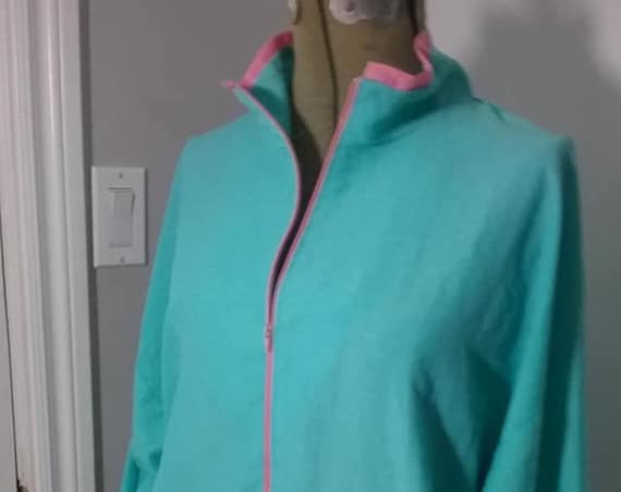 80's Windbreaker, Pink and Turquoise Sports Outerwear Jacket, Zip-up Shell