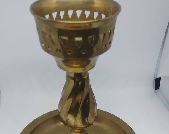Solid Brass Candle Stick Holder, Vintage Solid Brass Candle Holder, Solid Brass Made in India, Brass Candle Stick Holder with Finger Loop