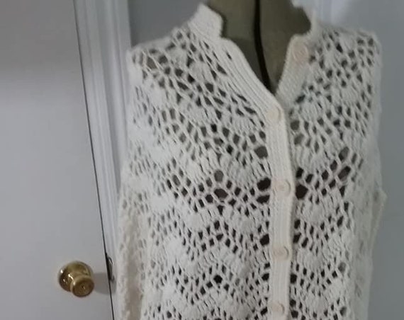 Ivory Knit Button Front Poncho, Cape, Arm Slits, Tassels