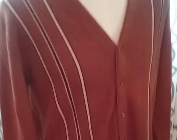 Vintage Men's Cardigan, Brown Acrylic Cardigan Sweater, Size XL