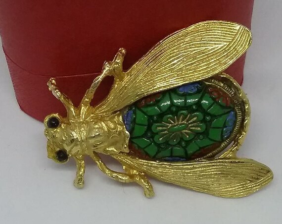 Vintage Insect Brooch, Signed VANS Authentics, Mosaic Body