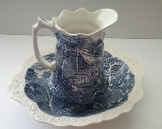 Vintage Old Folley James Kent Pitcher and Basin, Blue and White Pitcher and Basin Set, James Kent Blue and White Basin and Pitcher, England