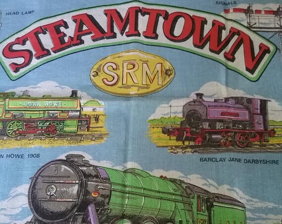 Vintage Steam Engine Dish Towel, Fabric Poster,