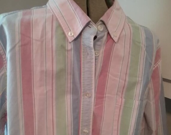 Men's Vintage Sports Shirt, Men's LL Bean Casual Shirt, Vintage Pastel L L Bean Striped Shirt, Men's Casual Long Sleeve Buttoned Shirt