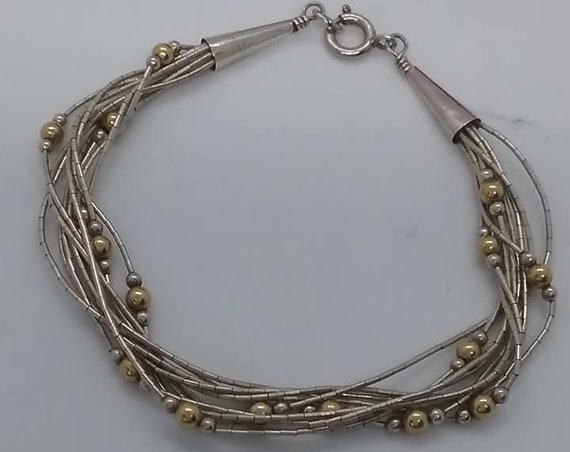 Liquid Sterling Silver Bracelet, with Silver and Gold Beads