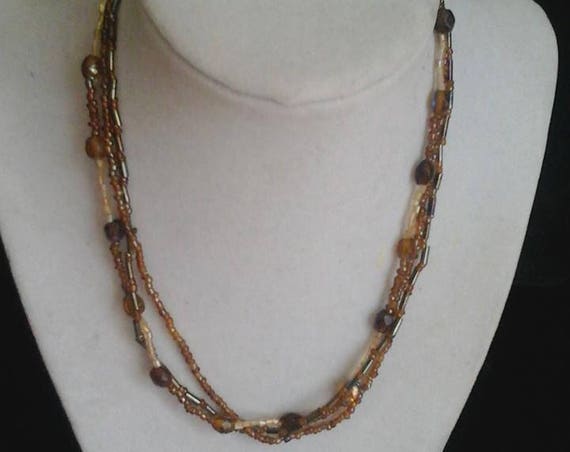 Triple Strand Seed Beaded Necklace, Beaded Accessory, Knotted Beads, Triple Strand Necklace, Beaded Jewelry, Beaded Necklace for Her