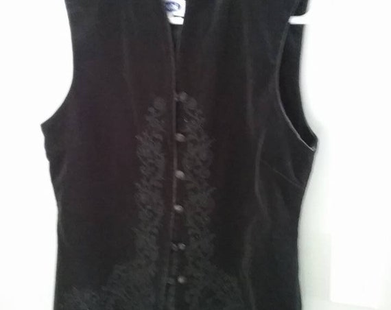 Vintage Women's Black Velour Vest, Goth, Steampunk
