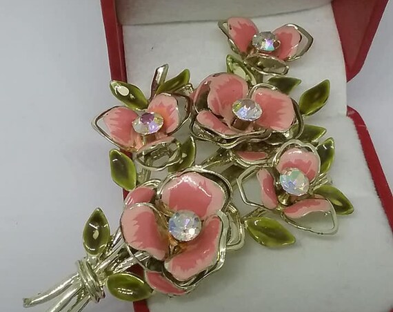 Vintage Coro signed Brooch, Pink Floral